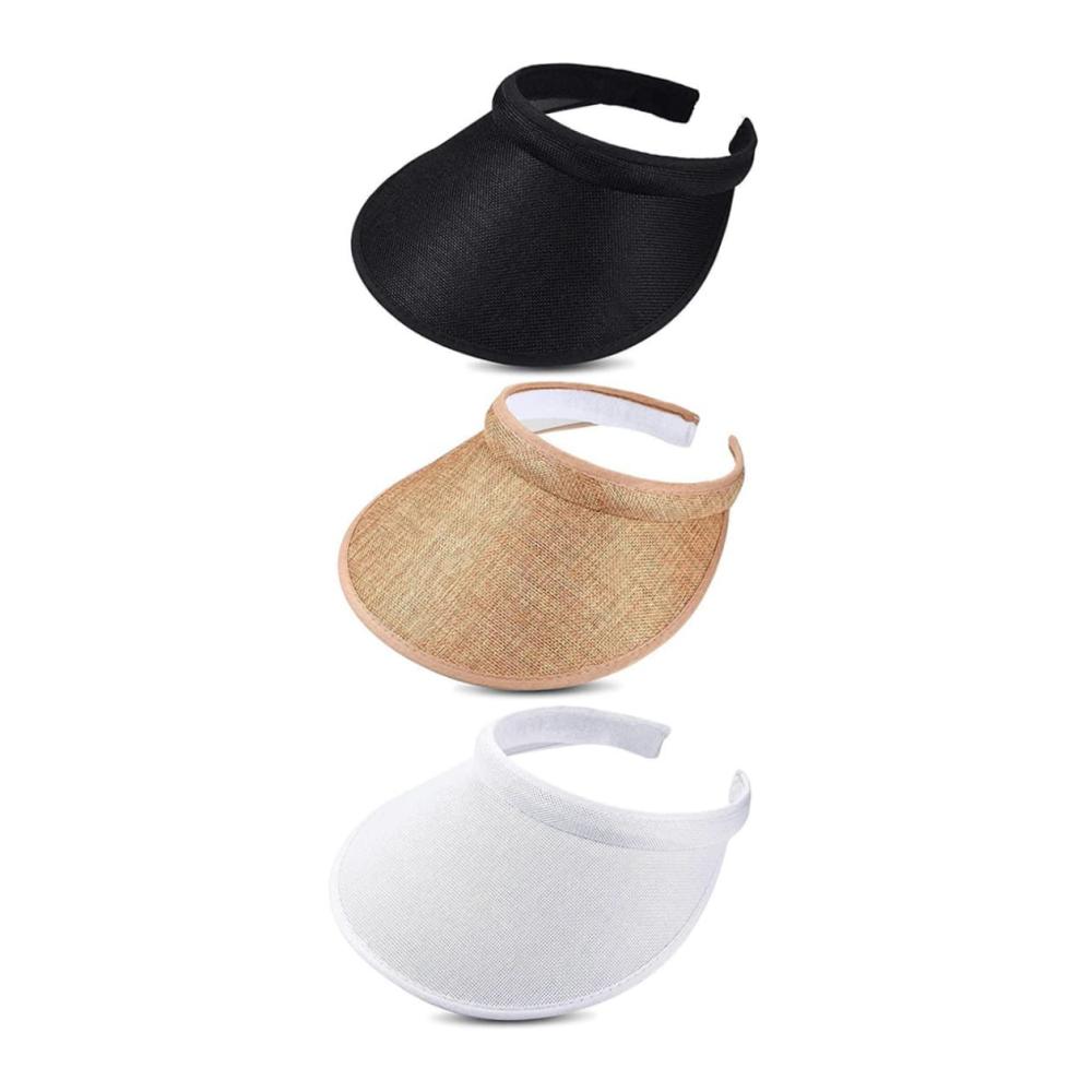 Sommer-Set 3 Verstellbare Sonnenvisorhüte für Frauen - Große Krempe Ideal für Strand und Sommer - Sonnenhüte im Praktischen Dreierpack