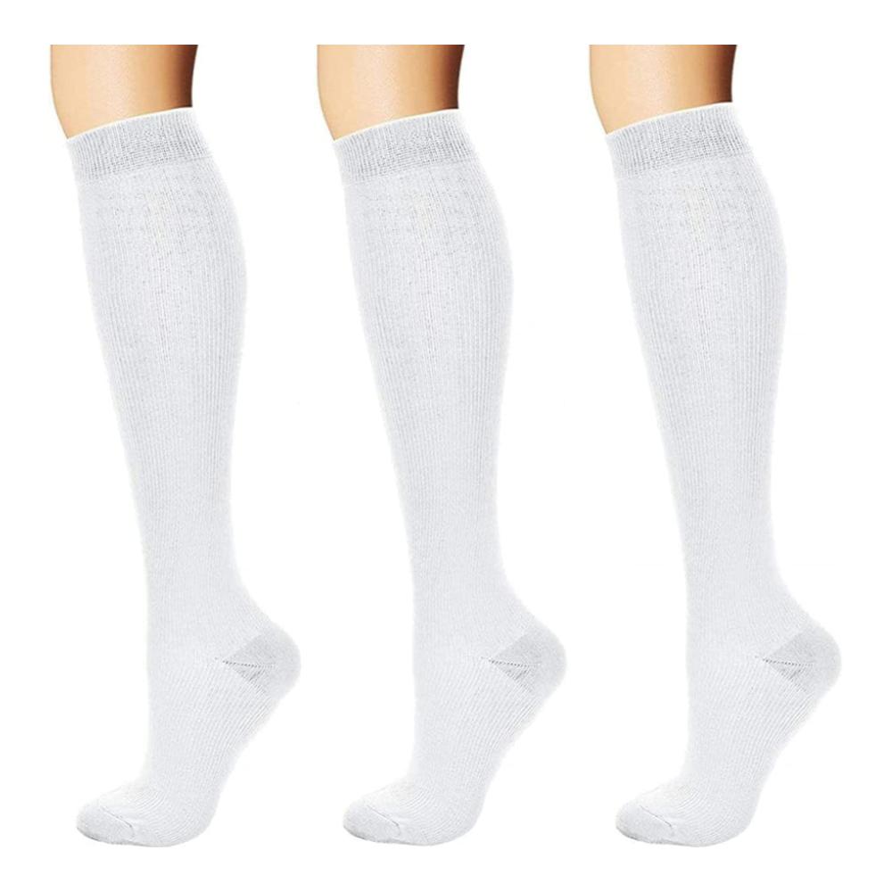 3 Paar Weiß Kompressionssocken für Damen & Herren – Laufsocken Thrombosestrümpfe Flug & Reisen - Hochwertige Compression Socks für Sport & Medizin
