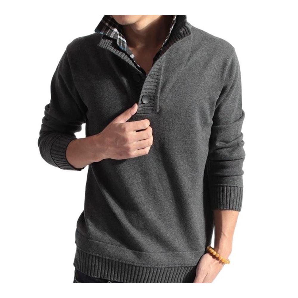 Herren Rollkragenpullover - Winter Kaschmir Strickoberteil mit Knöpfen Langarm und Wärmeisolierung