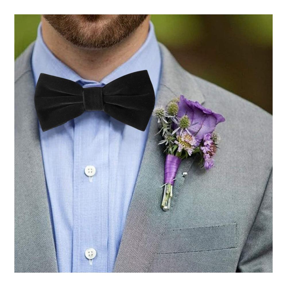 Verstellbare Samt-Fliege für Herren - Elegante Vorgebundene Fliege mit Schmetterlingen für Bräutigam Hochzeit und formelle Anlässe - Einfarbige Fliegen inklusive Geschenkbox