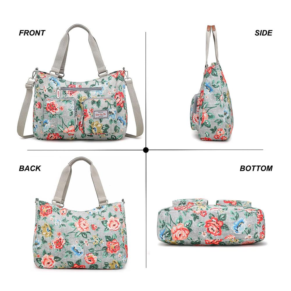 Große Damen Nylon Handtasche Wasserdichte Schultertasche mit Modemuster und Mehreren Taschen