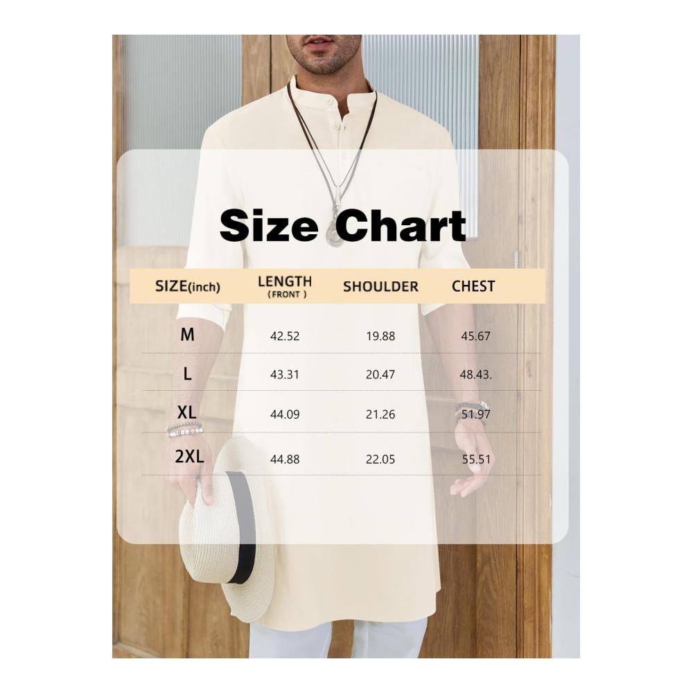 Herren Bademantel von Cicy Bell – Langarm Kaftan Robe mit Knopfleiste V-Ausschnitt Henley-Stil und Seitenschlitz – Casual Kleid Shirt in modernem Design