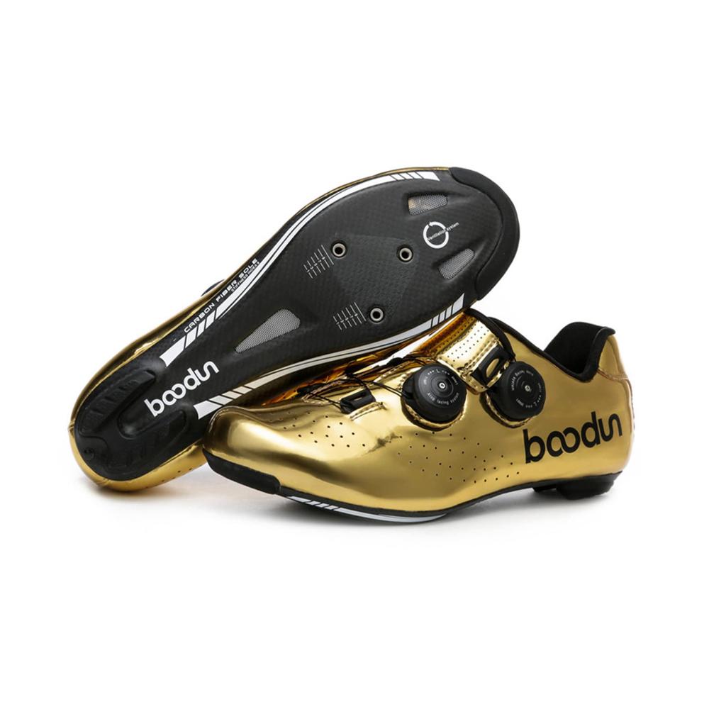 Fahrradschuhe Atmungsaktive Radsportschuhe für Herren und Damen | Rennrad- und MTB-Schuhe mit Schnellschnürung | SPD Cleats kompatibel | Gold Größe 43