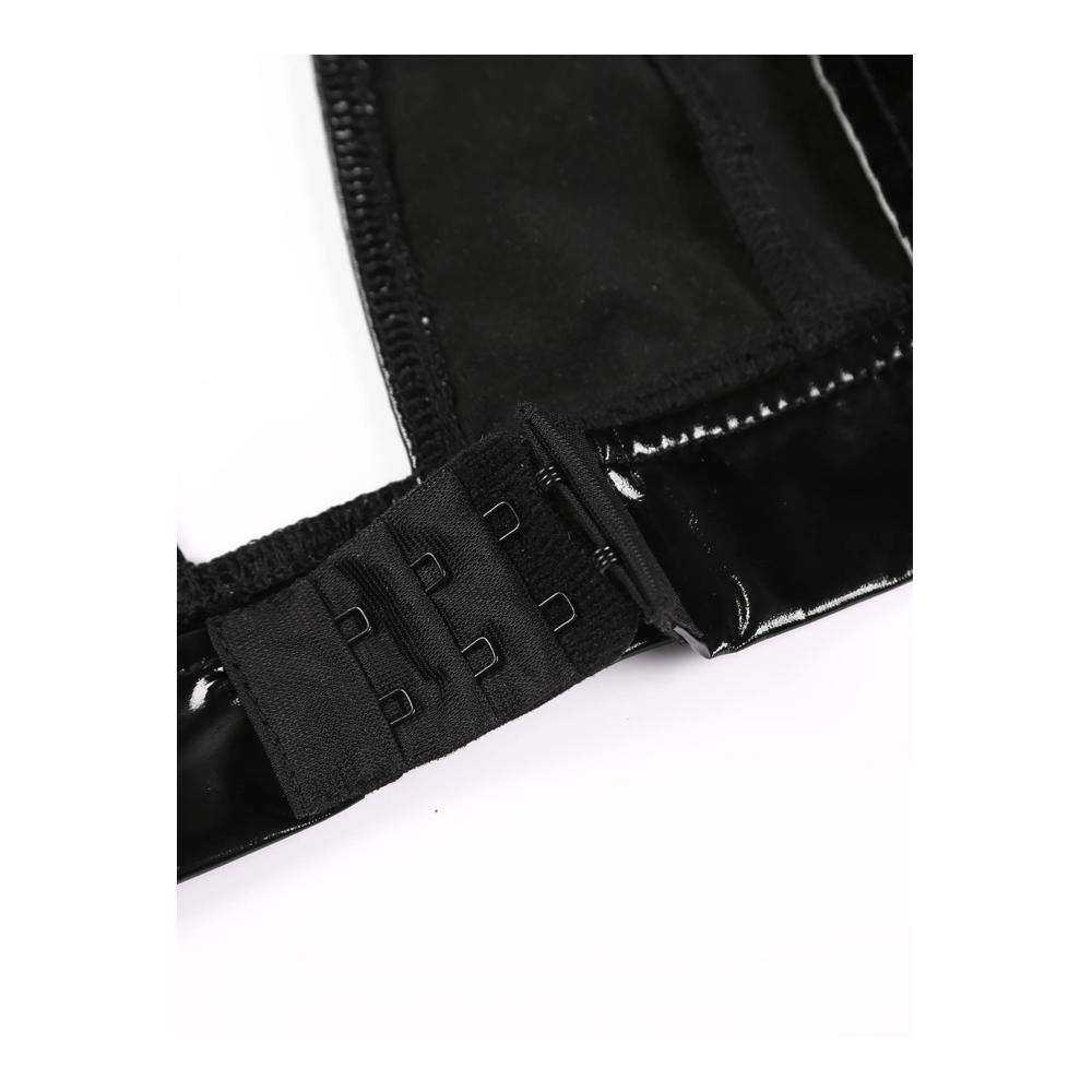 Damen Club Outfit Sexy Lack-Leder Top mit V-Ausschnitt und Minirock in Latex-Look