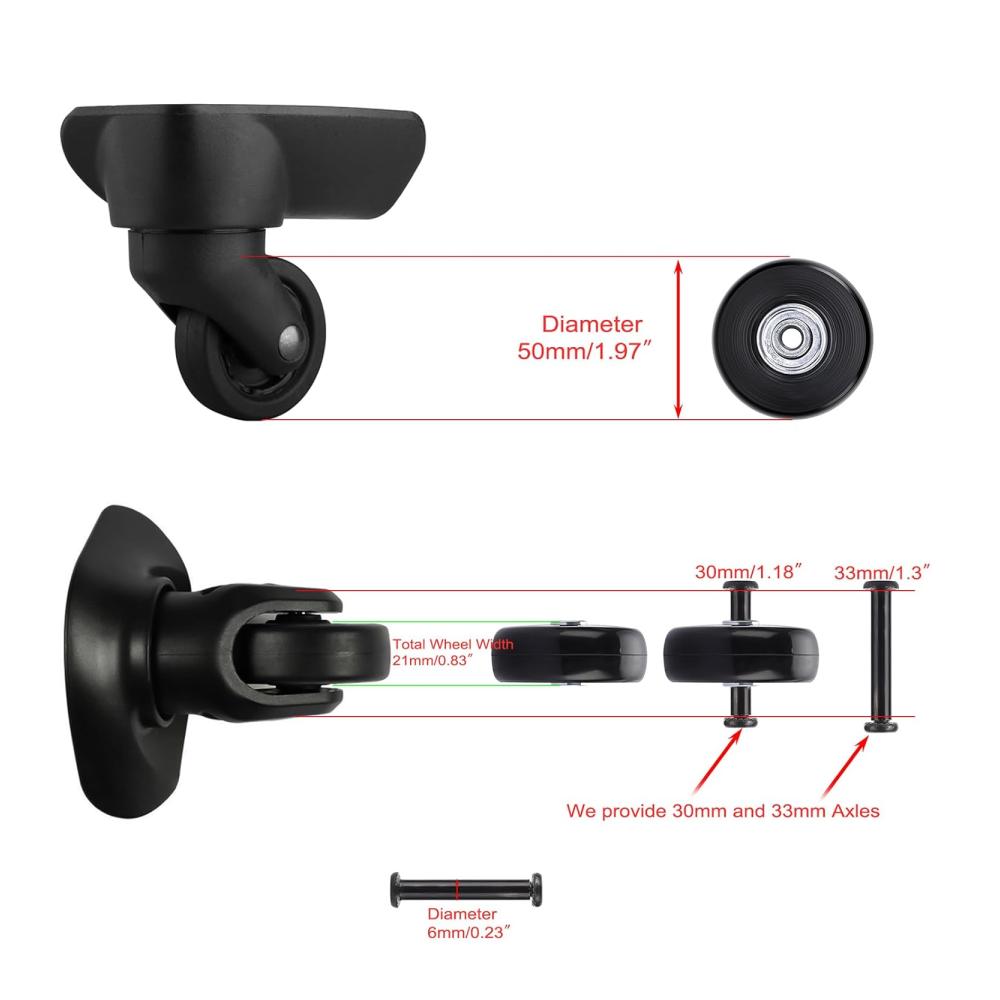 Koffer & Trolleys 2er Set Hochleistungs-Ersatzrollen mit schwarzen Schrauben für Kofferreparatur – Lagertausch für Gepäckkoffer (50 * 18mm