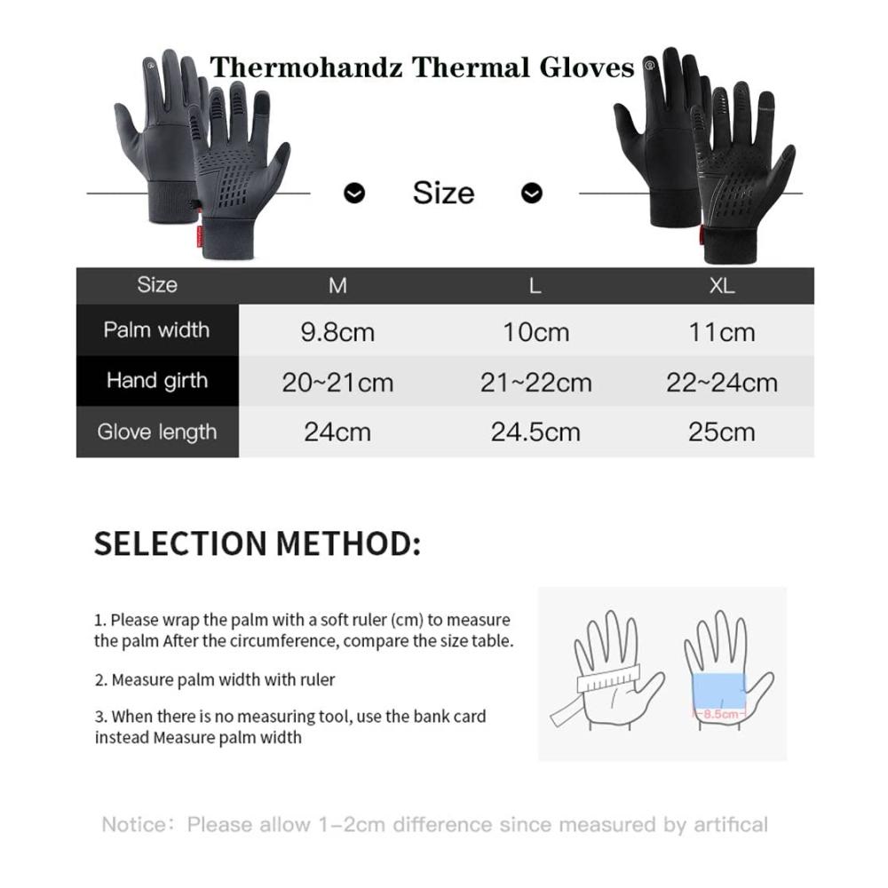 ThermoHandz Winter Gloves - Windproof Waterproof and Touch Screen Compatible Thermal Mittens for Outdoor Cycling - Mens and Womens Warm Gloves for Cold Weather