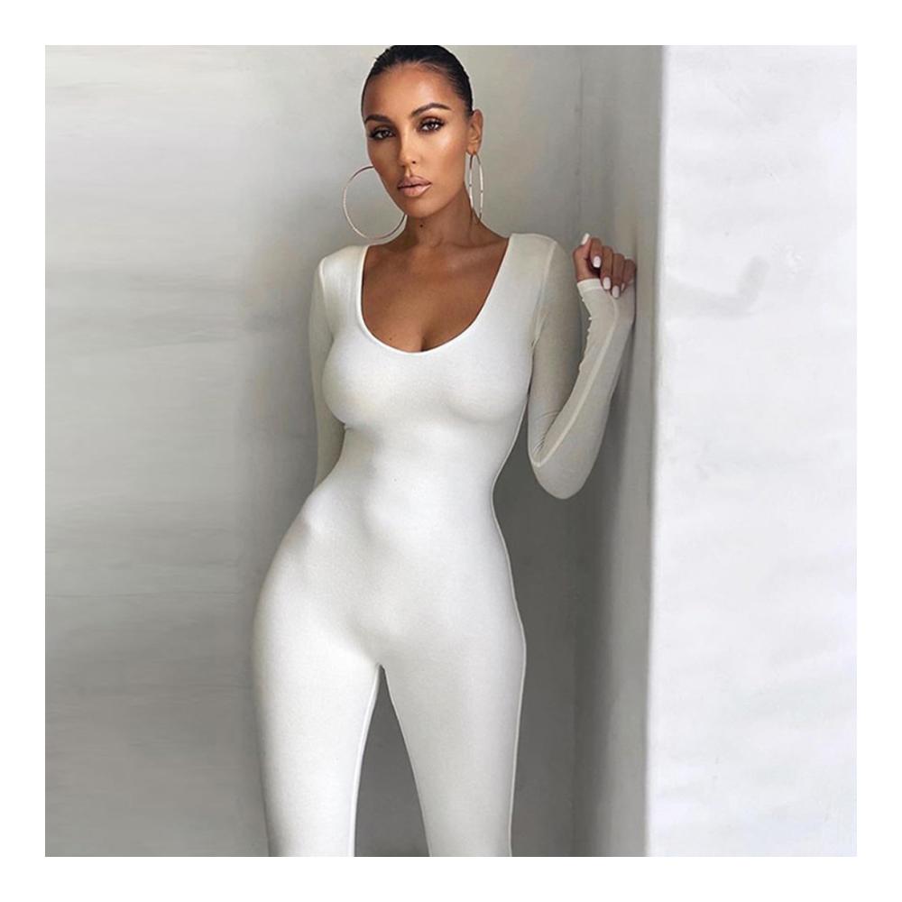 Langarm-Jumpsuit Damen Winterfitness Overall mit niedrigem Kragen hoher Taille und Yoga-Design