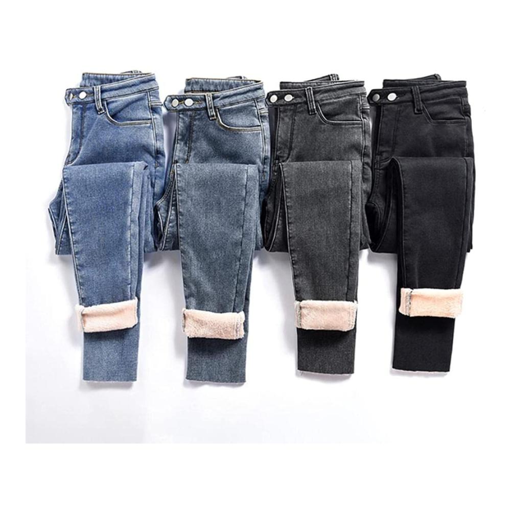 Winter Jeans Damen - Hochbund Thermojeans in warmem Fleece - Leggings für kalte Tage