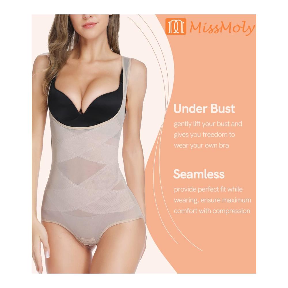 Shapewear MISS MOLY Figurformender Bauchweg Body mit 3x3 Haken Taillenformer atmungsaktiv nahtlos brustfrei - Stark formender Bodysuit für Damen