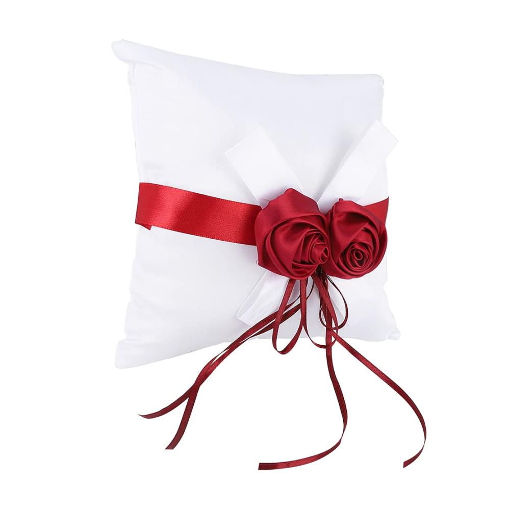 Hochzeits-Ringkissen in Weiß mit Rosen-Blumen-Band-Deko - Romantische Hochzeitsrequisiten