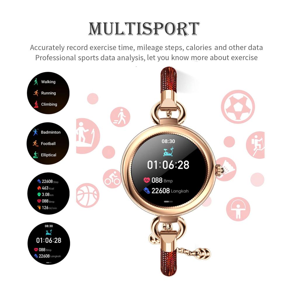 Fashion Smartwatches Damen Elegant Gold Schmuck Armreif mit Schrittzähler Schlafmonitor Pulsuhr Blutdruck & Periode - Edelstahl Smartwatch Damenuhr für Fitness kompatibel mit IOS und Android