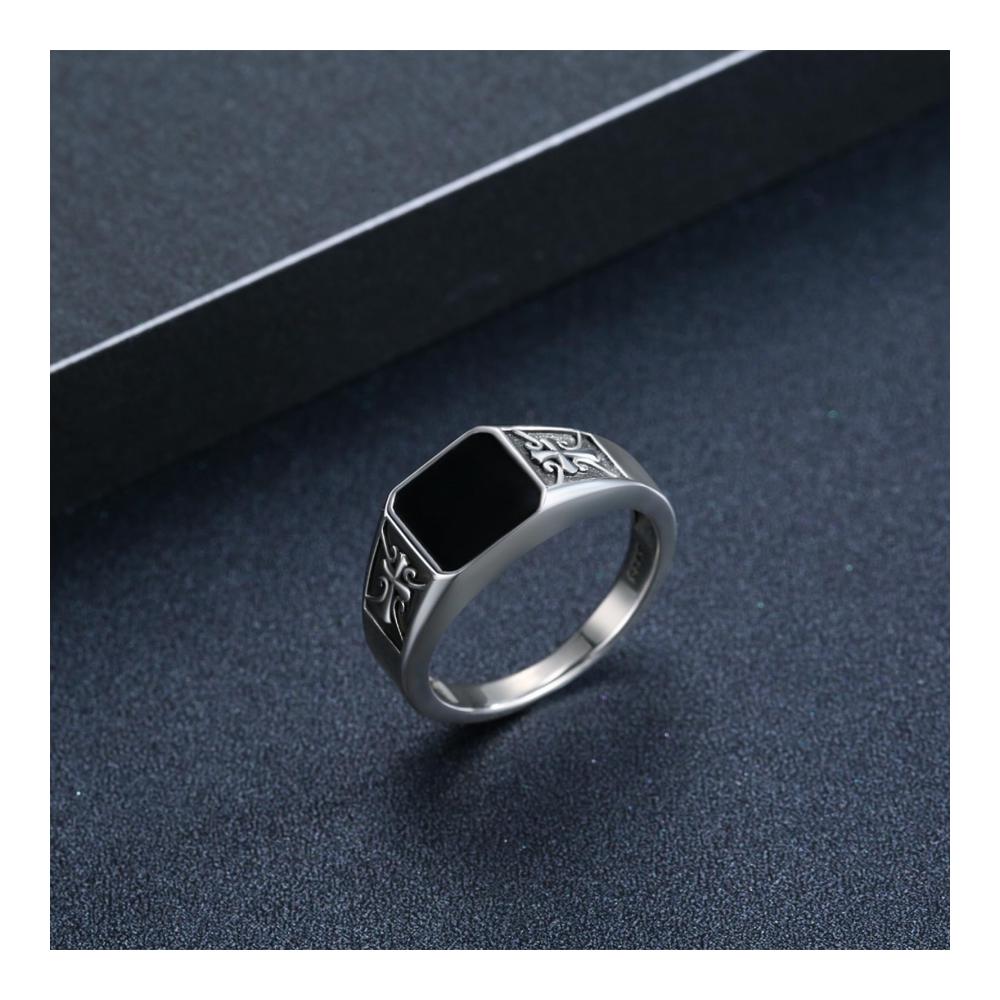Keltischer Siegelring für Herren - Silber 925 mit Schwarzem Emaille - Massiv und Klassisch - 10mm Breite - Ideal für Papa Freund und Ehemann