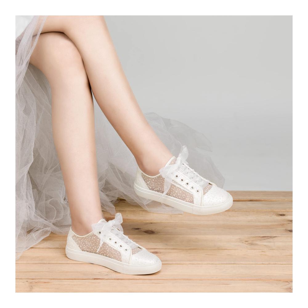 Hochzeitsschuhe Sneaker 8832A | Braut Turnschuhe mit Spitze | Bequeme Braut Tennisschuhe | Elegante Flache Hochzeitssneaker