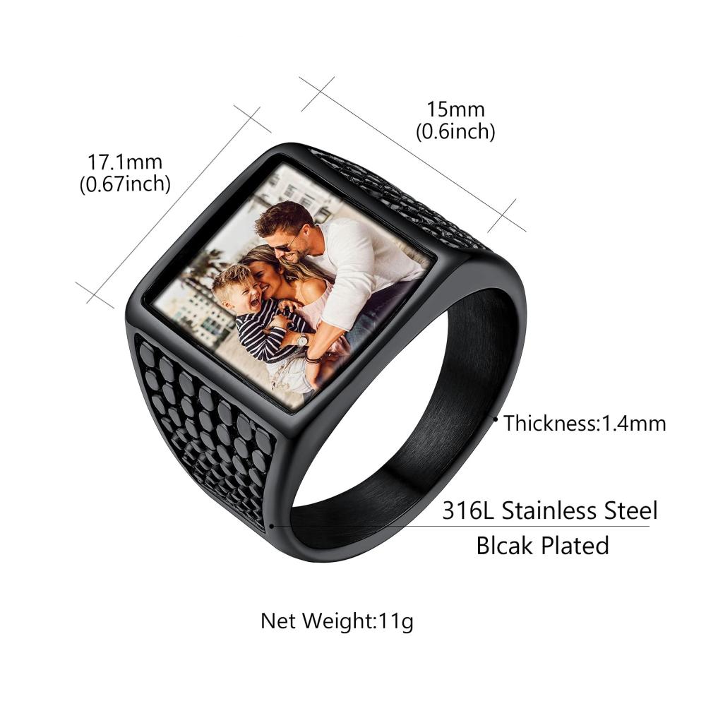Personalisierter Edelstahl/925 Silber Ring mit Gravur | Damen Herren Foto Ring in Gold/Schwarz | Männer Jungen Siegelring | Ehering Verlobungsring | Ringgröße 54.4(17.25)-72.3(22.75