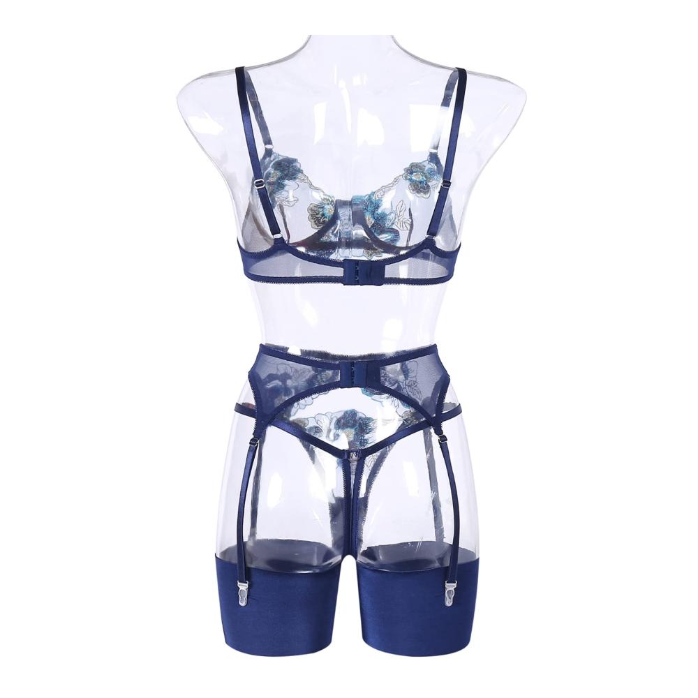 Dessous-Sets Verführerische Ojostern Damenwäsche mit BH Slip Strapsen und Spitze