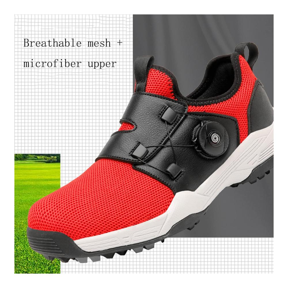 Golfschuhe Damen - Spikeless Sportschuhe mit rutschfester Sohle Atmungsaktivität und hoher Strapazierfähigkeit für Laufen und Golfen - Rot Größe 9US