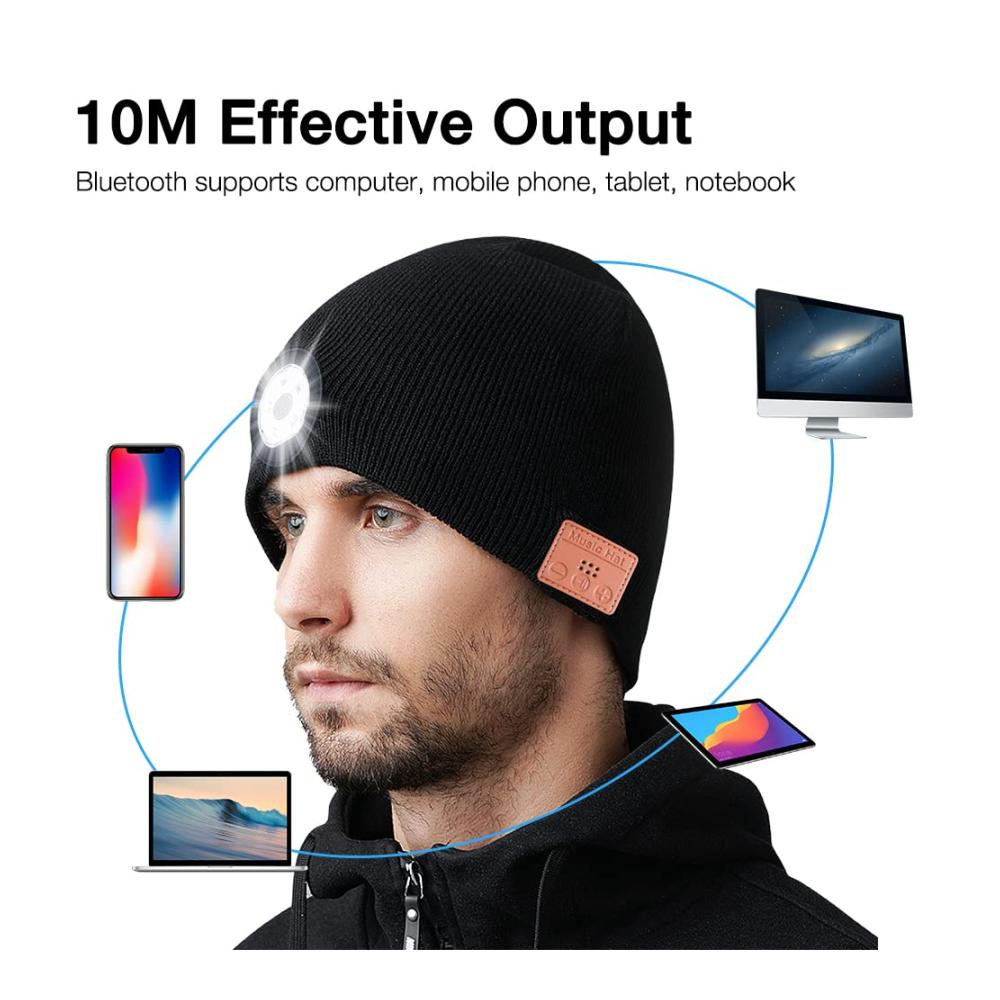 Bluetooth Beanie Mütze NAVESO - LED Wintermütze mit Bluetooth 5.0 Mikrofon Licht & Wireless-Funktion für Herren und Damen beim Wandern Radfahren Laufen und Camping