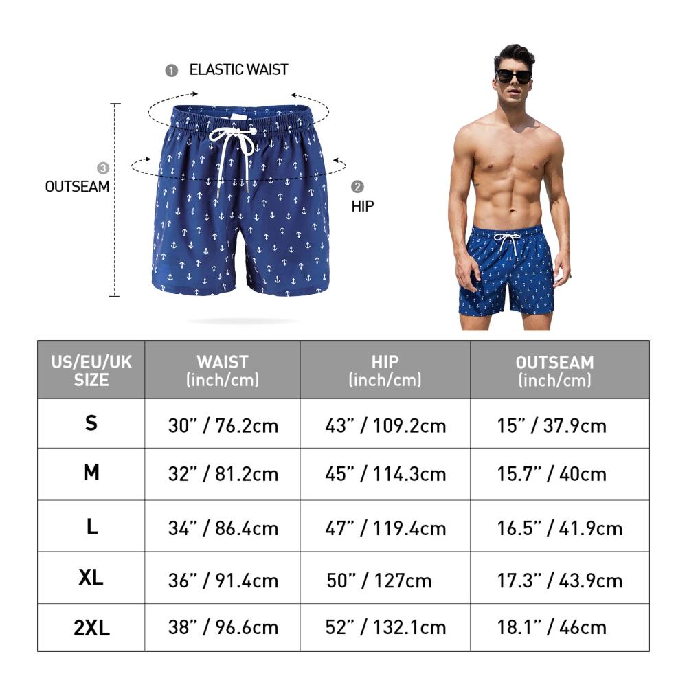 Herren Badeshorts mit Kompression Liner 2-in-1 Elastische Surf Shorts Schnelltrocknend mit Reißverschlusstaschen
