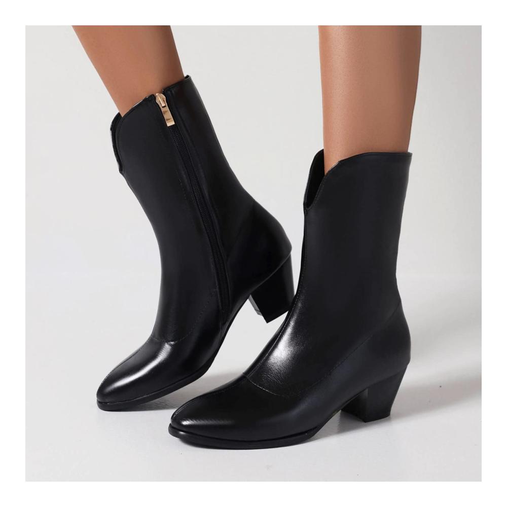 Damenschuhe Stiefel mit festem dickem Absatz seitlichem Reißverschluss High-Top-Design und Lammfellfutter von Jack Damen - Stiefeletten für modische Eleganz