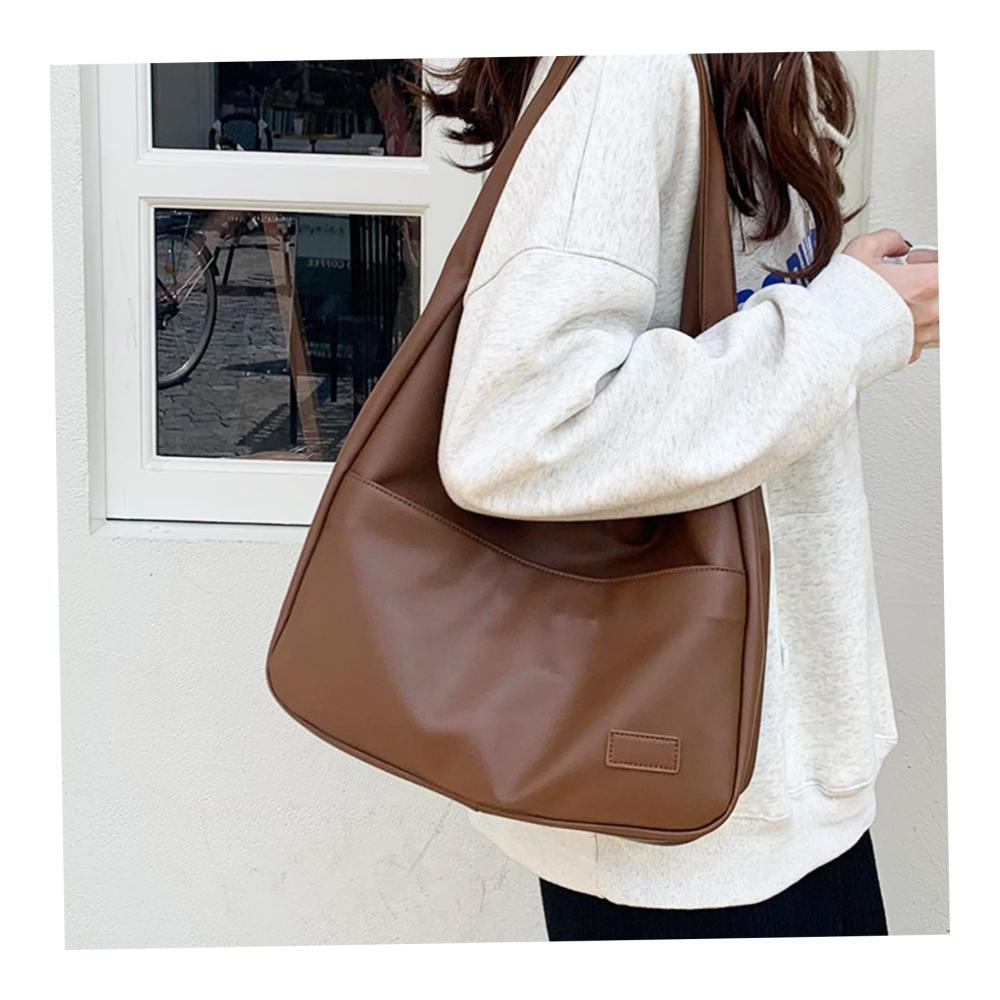 Retro Leder Shopper Damen Umhängetasche mit Reißverschluss-Innenfach | Vintage Slouchy Bag für Herbst und Winter | Casual Einkaufstasche für Pendeln und College