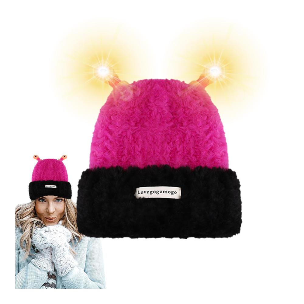Leuchtende Cartoon-Tentakel-Beanie-Mützen für den Winter - Lustige Strickmützen mit LED-Lichtern