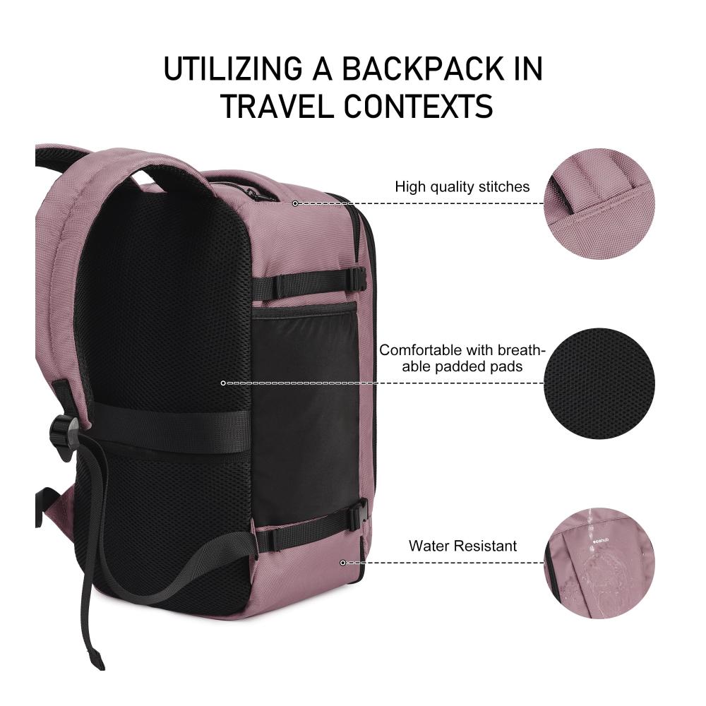 40x20x25 Ryanair Handgepäck Rucksack - Wasserdichter Tagesrucksack Damen Klein mit USB-Ladeanschluss 13 Taschen PET-Recycelt Umweltfreundlich - Reiserucksack Flugzeug Carry-on für Travel (20L) - Rosa