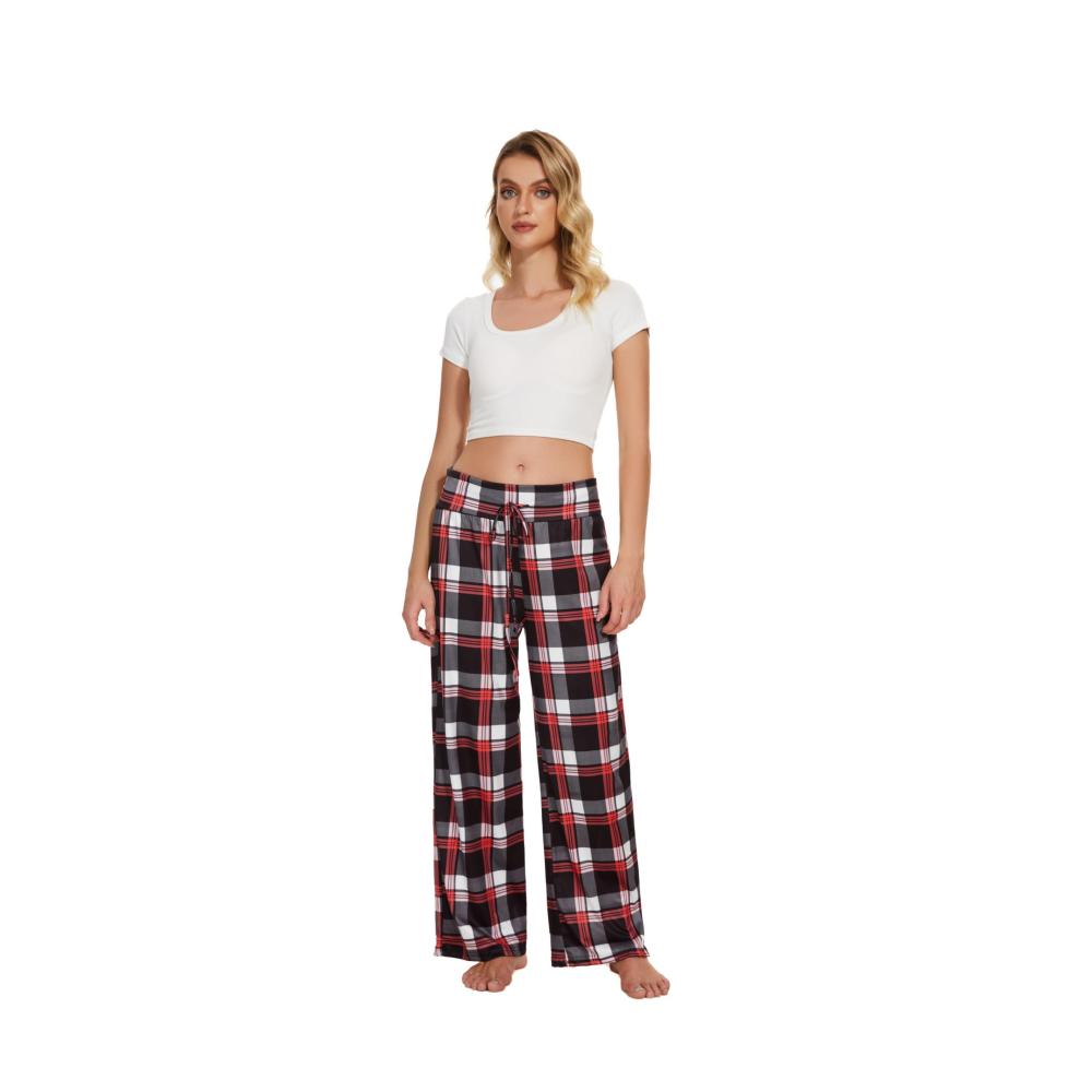 Weihnachts Pyjama Damen Karierte Schlafanzughose Lang mit Kordelzug
