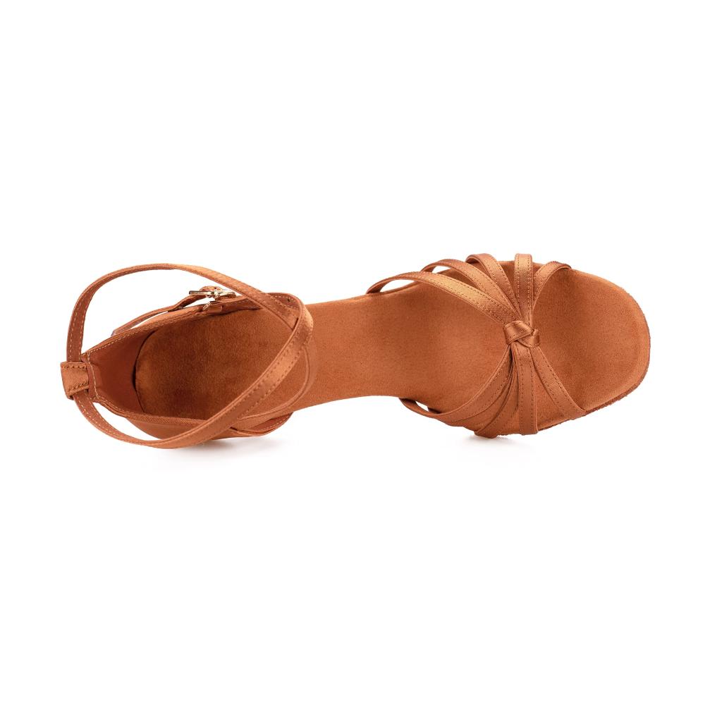 Braune Damen Tanzschuhe VASHCAME - Hoher Absatz Standard/Latein Knoten-Detail 7cm Absatzhöhe Größe 37