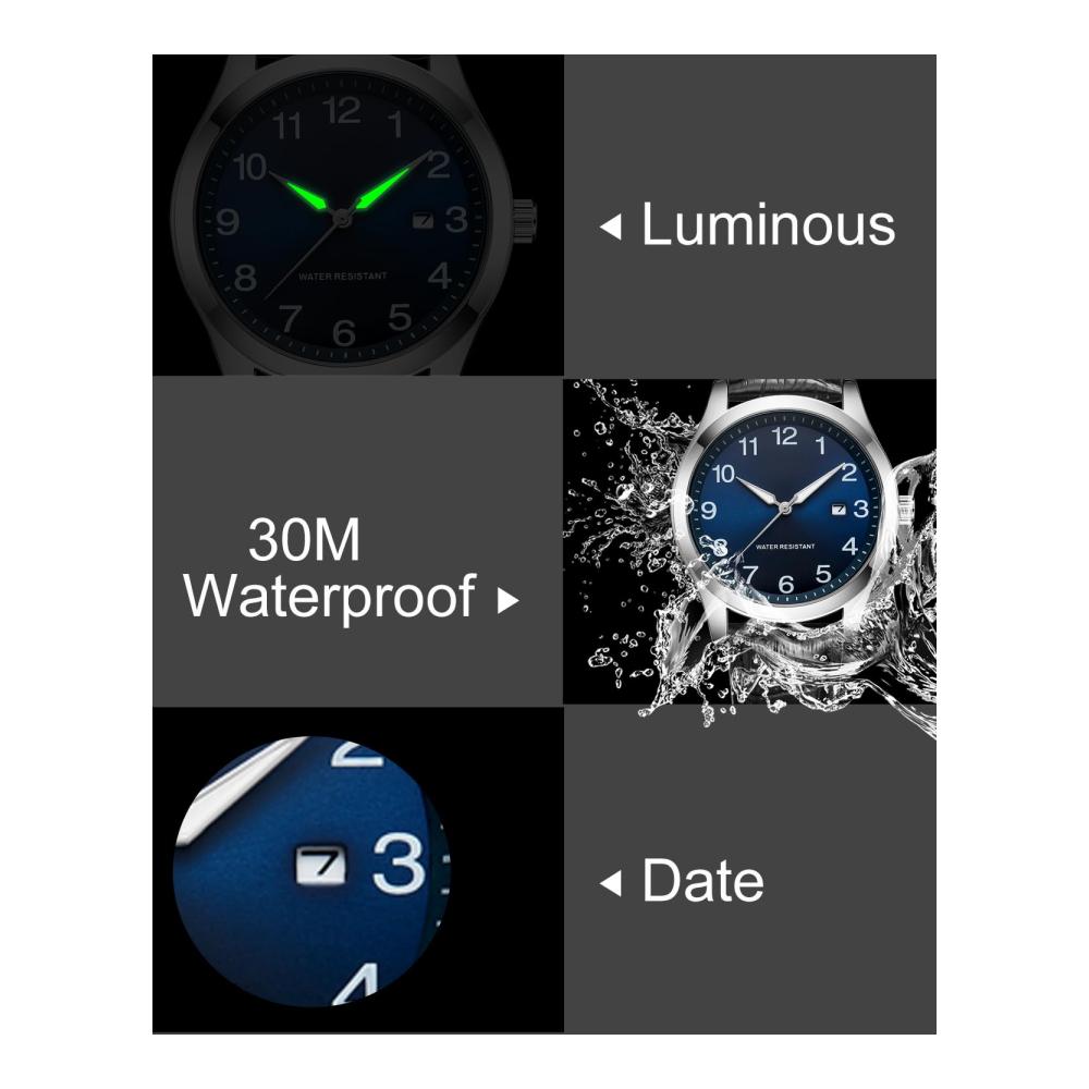 Herren Edelstahl Armbanduhr - Wasserdichte Quarzuhr mit Leuchtanzeige und Datumsanzeige Klassische Business Uhr für Männer