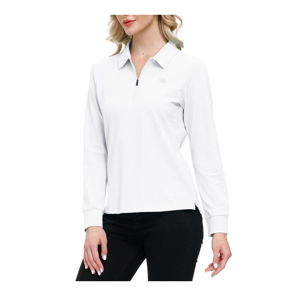 Langarm Damen Polo AjezMax Golf Poloshirt mit Reißverschluss Baumwolle Sport Winter