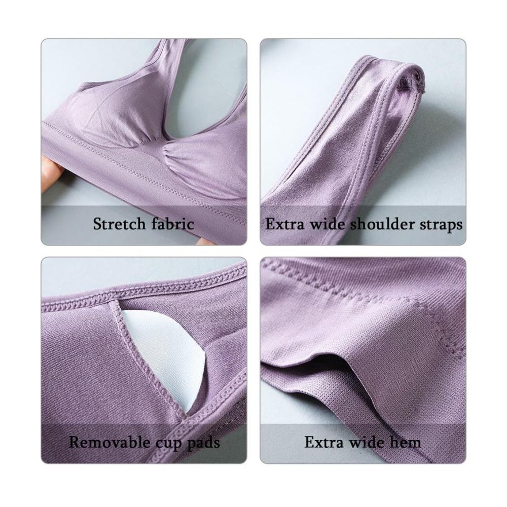Damen Sport-BH 3er Pack - Bügellos Große Brüste Schlafkomfort Stillfunktion - Bügelloser Soft Bralette für Sport Schlaf und Freizeit in verschiedenen Farben