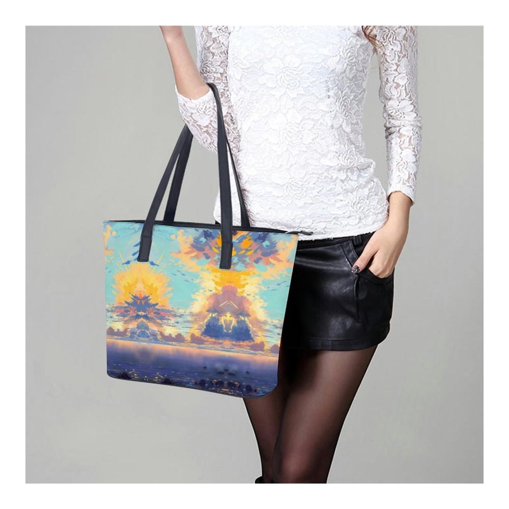 Henkeltaschen aus Pebbled PU Leder – Tote Bag für Business & Casual Graffiti Anime Landschaft Handtaschen für Frauen (29x34x14cm