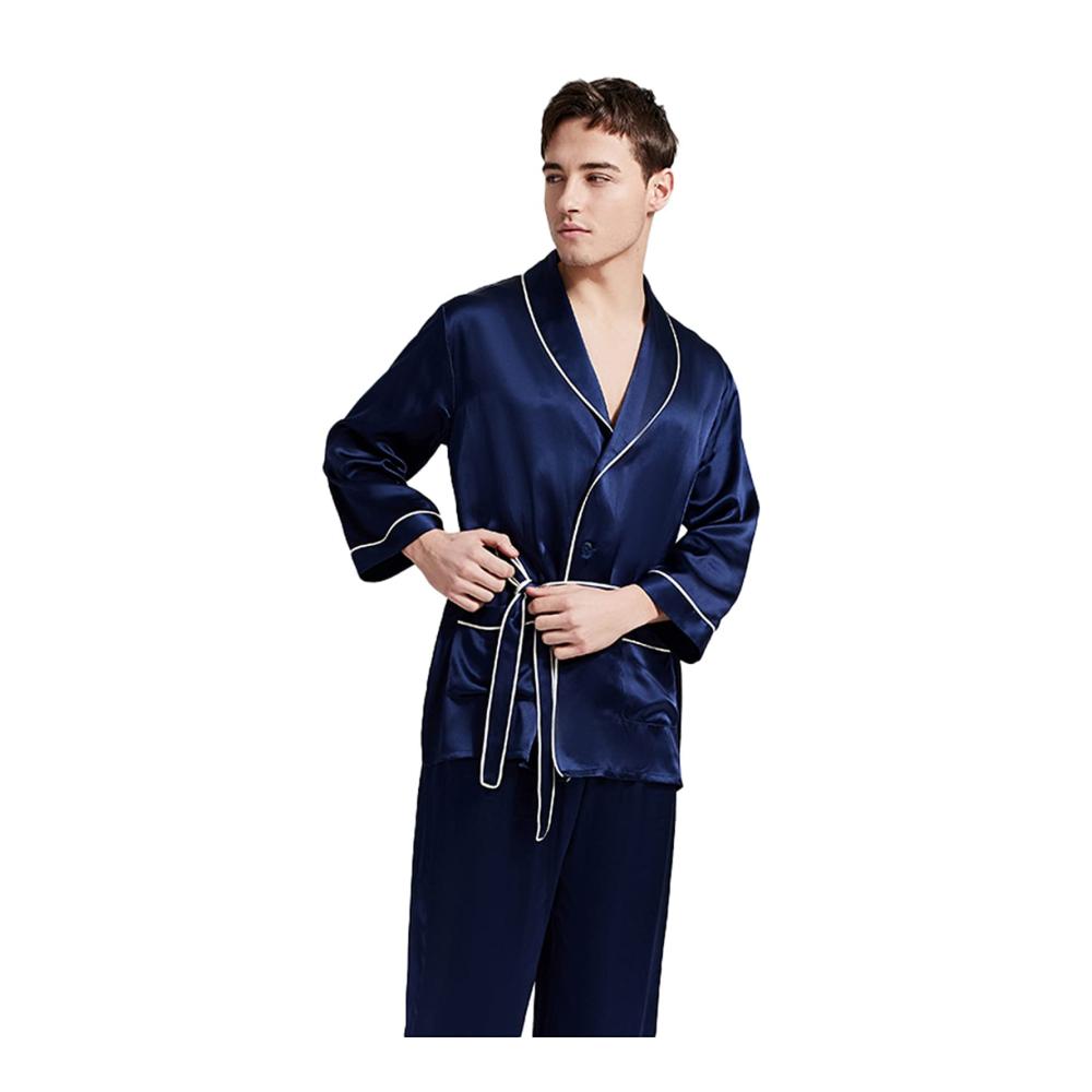 Herren-Seidenpyjama Luxuriöses 2-teiliges Set mit Langarm Revers & Gürtel - Elegante Nachtwäsche