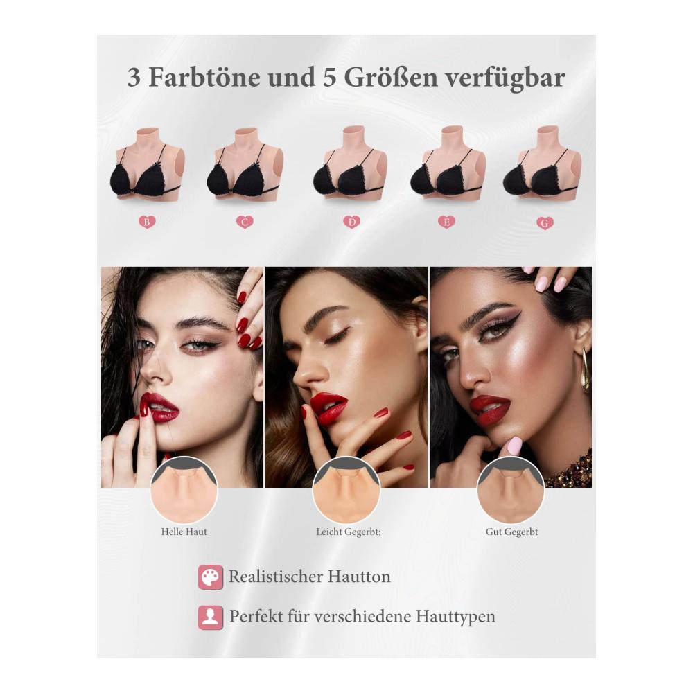 Realistische Silikonbrustplatten ohne Fleece-Futter für Crossdresser Transgender & Cosplay - Inklusive passendem BH