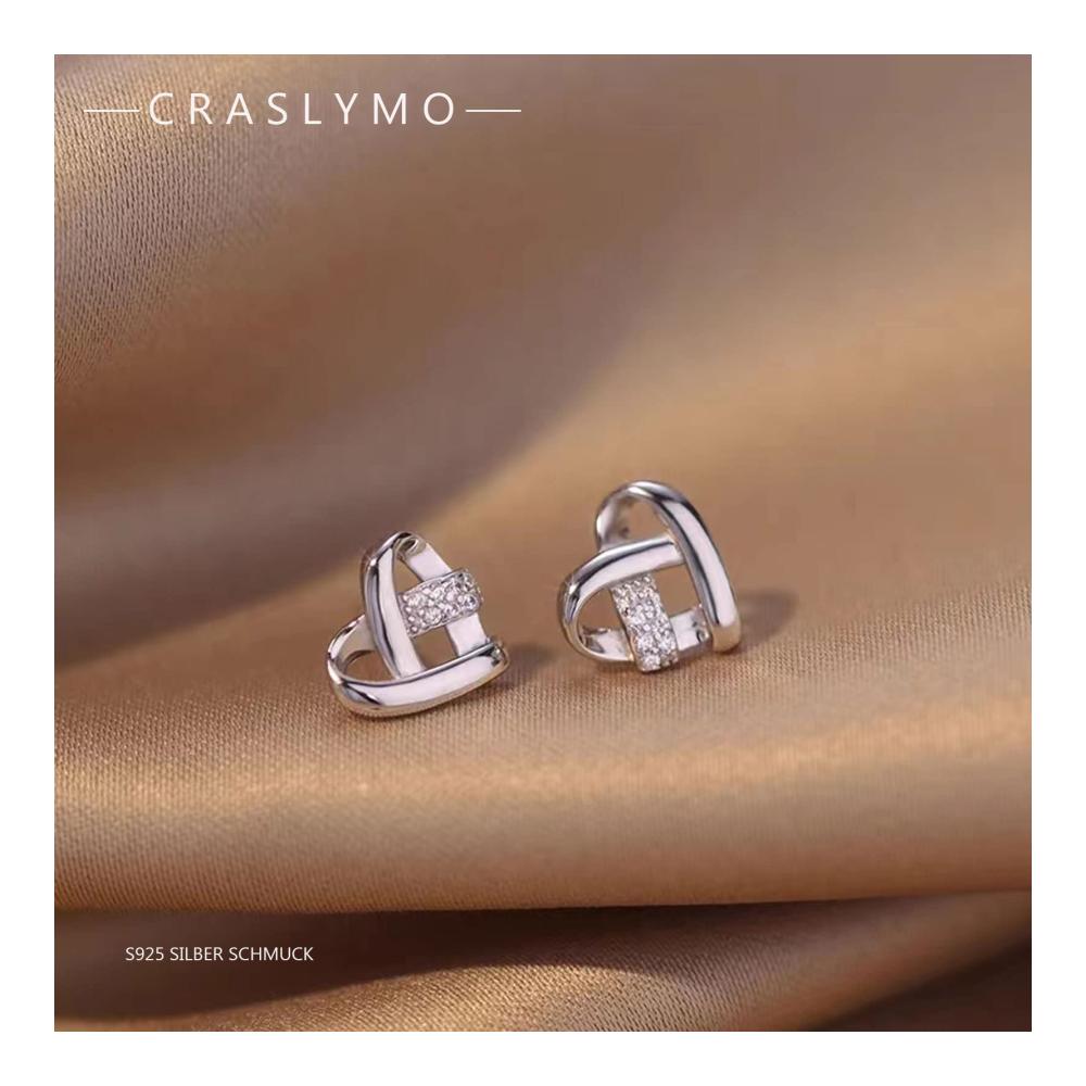 925 Silber Damen Ohrstecker Herz-Design mit AAA Zirkonia Diamant Gold Details für Frauen & Mädchen