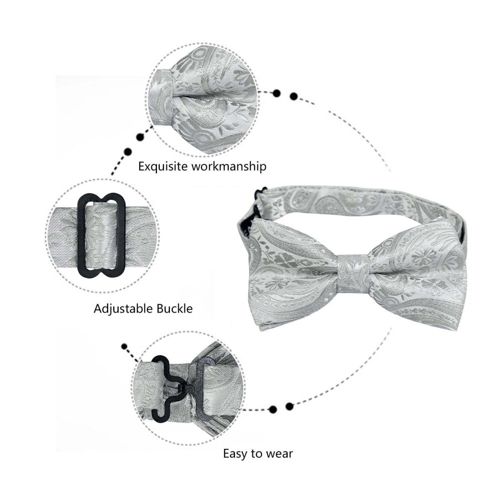 Alizeal Herren Schwarz Fliege und Hosenträger Set mit 6 Clips Einstecktuch und Manschettenknöpfen - Elegantes Accessoire-Ensemble für stilbewusste Männer