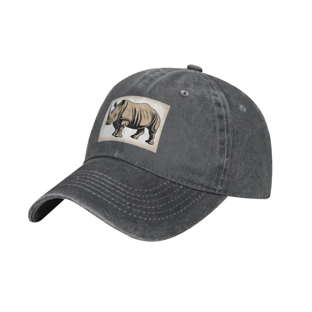 Baseball Caps für Erwachsene mit klassischem Denim-Design Nashorn-Muster Leichtgewicht Bequem Unisex ideal für Outdoor-Sport