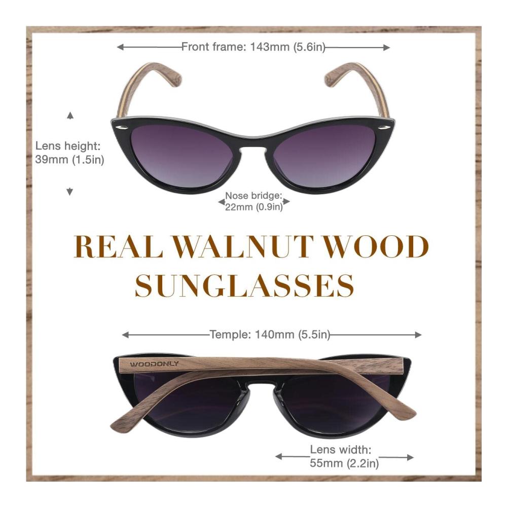 Holz Sonnenbrille Polarisiert - Stilvolle Katzenaugen-Sonnenbrille für Damen und Herren Ideales Geschenk