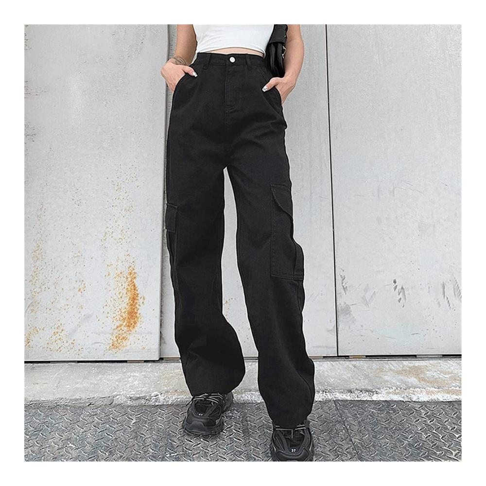 Cargohose Damen Y2K Baggy Hose mit Breitem Bein Oversized Vintage Streetwear Harajuku Sommerhosen für Teenager Mädchen - E-Girl Casual Style mit Taschen