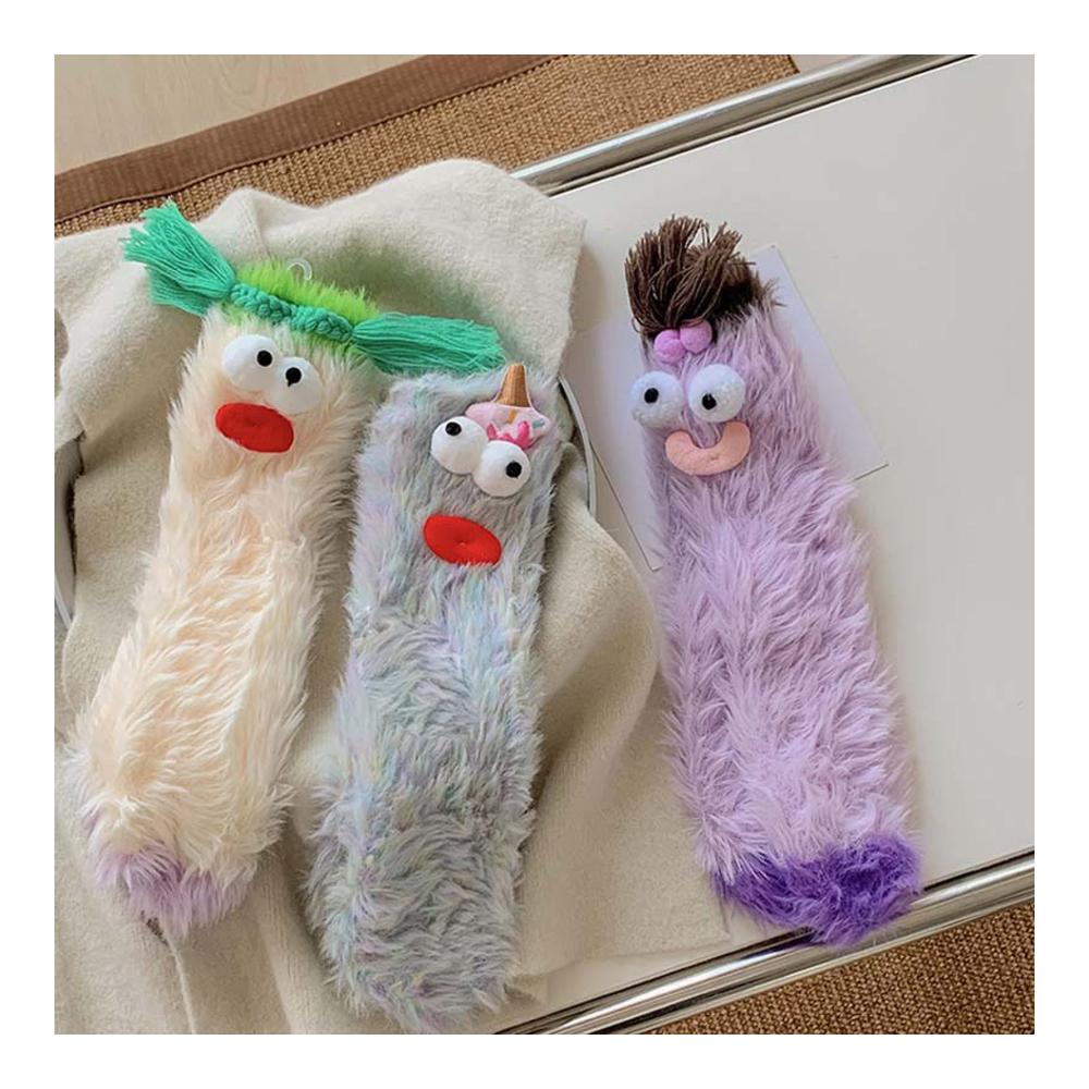 Flauschige Monster-Wintersocken Warme Neuheiten für Damen und Mädchen Lustige Cartoon-Designs Dicke Plüschsocken als Geschenkidee