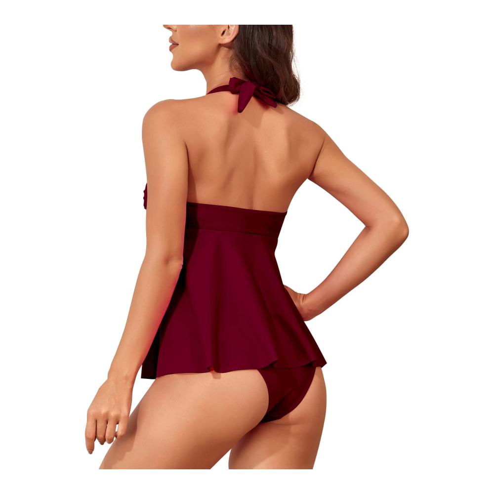Bauchweg Tankini Set Sexy Push-up Bikini für Damen - Zweiteiliger Strand Schwimmanzug mit Neckholder
