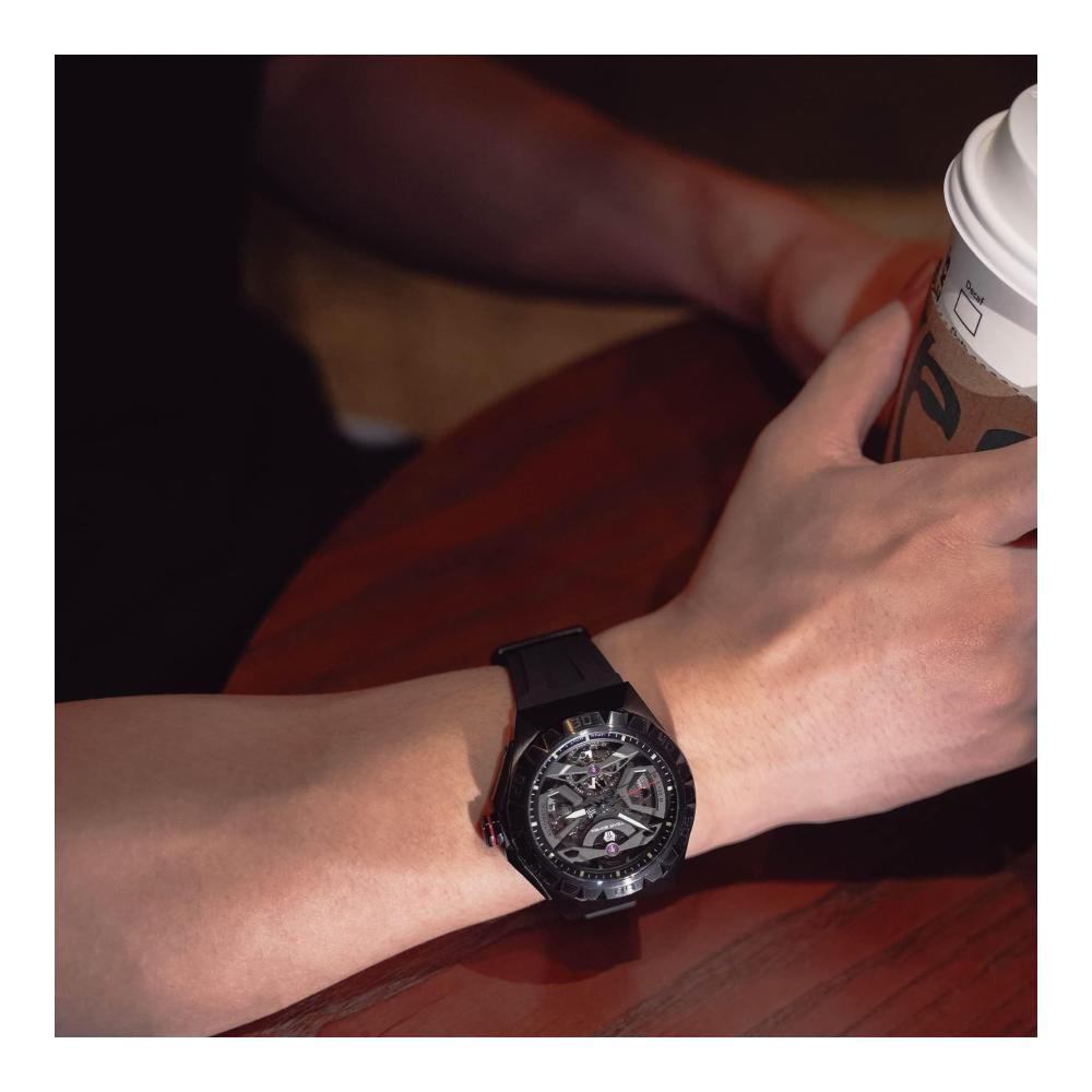 Automatik Armbanduhr für Herren – TSAR BOMBA Tonneau Skelettuhr 100M wasserdicht Fluorkautschuk Armband Edelstahl Saphirglas Mechanisch Schwarz Achteckig Männer Analoguhr
