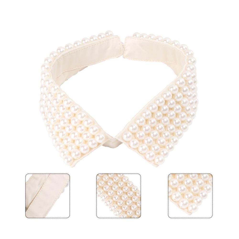 1 Stück Abnehmbarer Kragen für Damen - Stilvoller Fake-Kragen mit Perlen Schwarz & Weiß - Halsband für Blusen Tuniken und Weißes Hemd