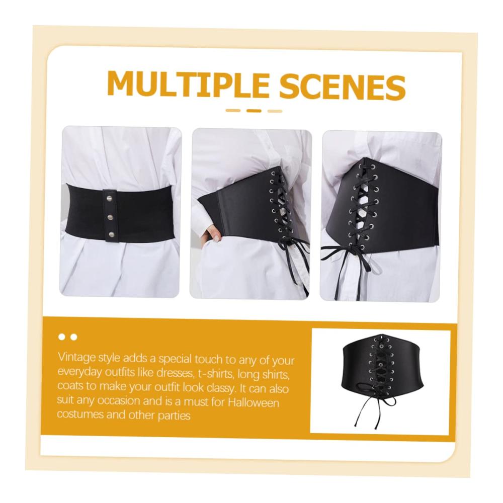 Breiter Damen Korsettgürtel in Schwarz – Elastischer Bindegürtel mit Schnürung für Renaissance-Accessoires Fräulein Rock Kunstleder – Taillengürtel für Frauen