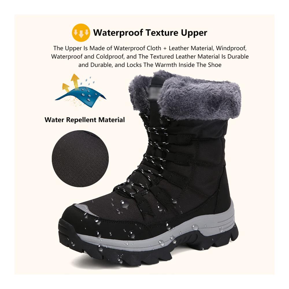 Winterstiefel Herren Wasserdichte Kletterschuhe mit rutschfester Plattform Schnürschuhe für Warme Outdoor-Aktivitäten - Red-40