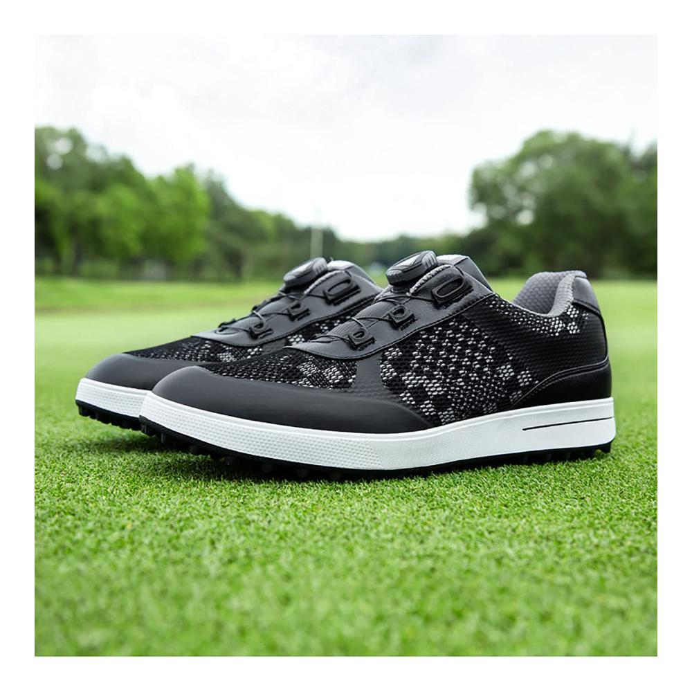 Golfschuhe Herren - Profi Golf-Sport-Sneaker Schwarz Atmungsaktiv mit Mesh-Obermaterial 6.5UK Walking Shoes Outdoor Shoe Large Black Golf Boots