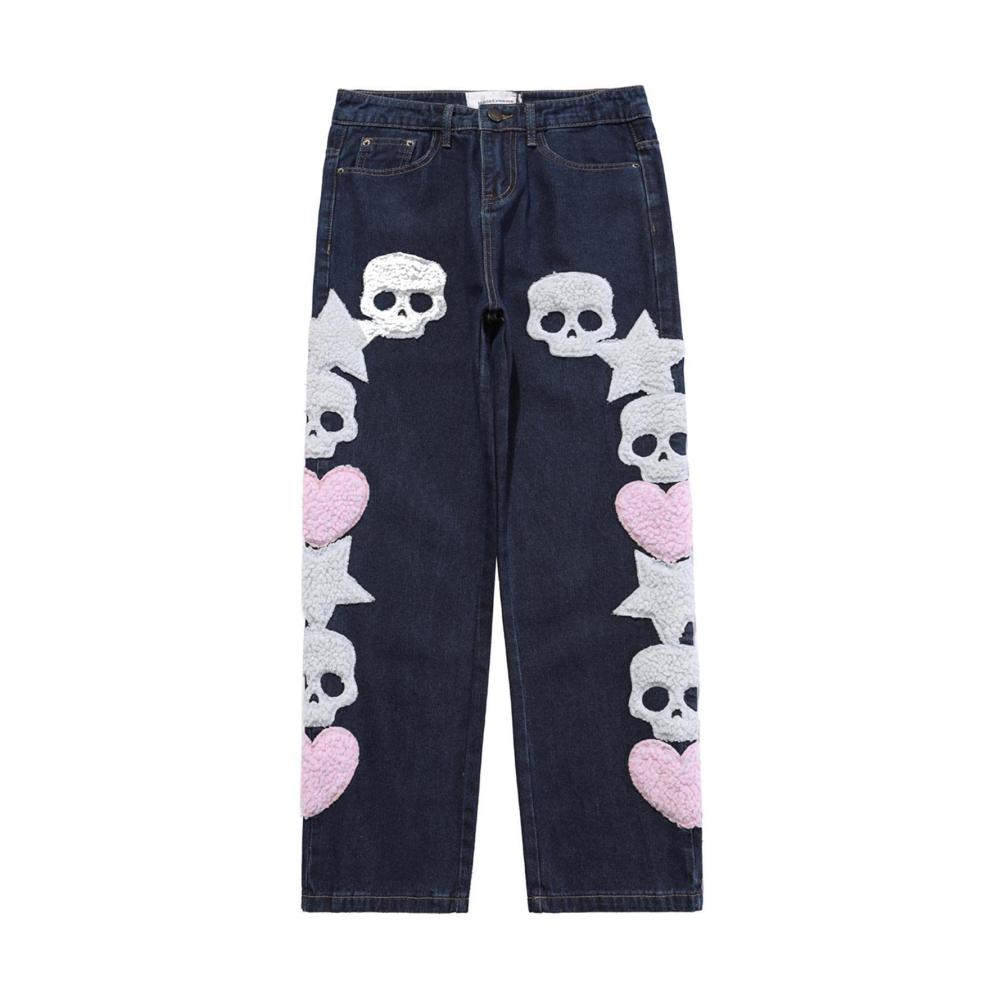 Herren Baggy-Jeans mit Totenkopf-Print - Coole Streetwear für den punkigen Goth-Look