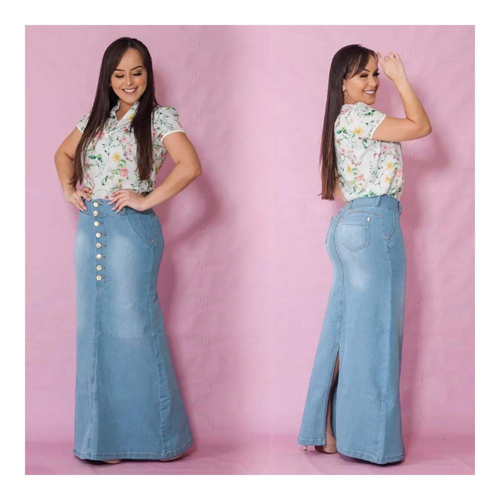 Schwarzer A-Linien-Jeans-Skort für Damen – Modischer Casual-Rock mit Knopfleiste lang geschnitten gewaschen Prinzessinnen-Stil