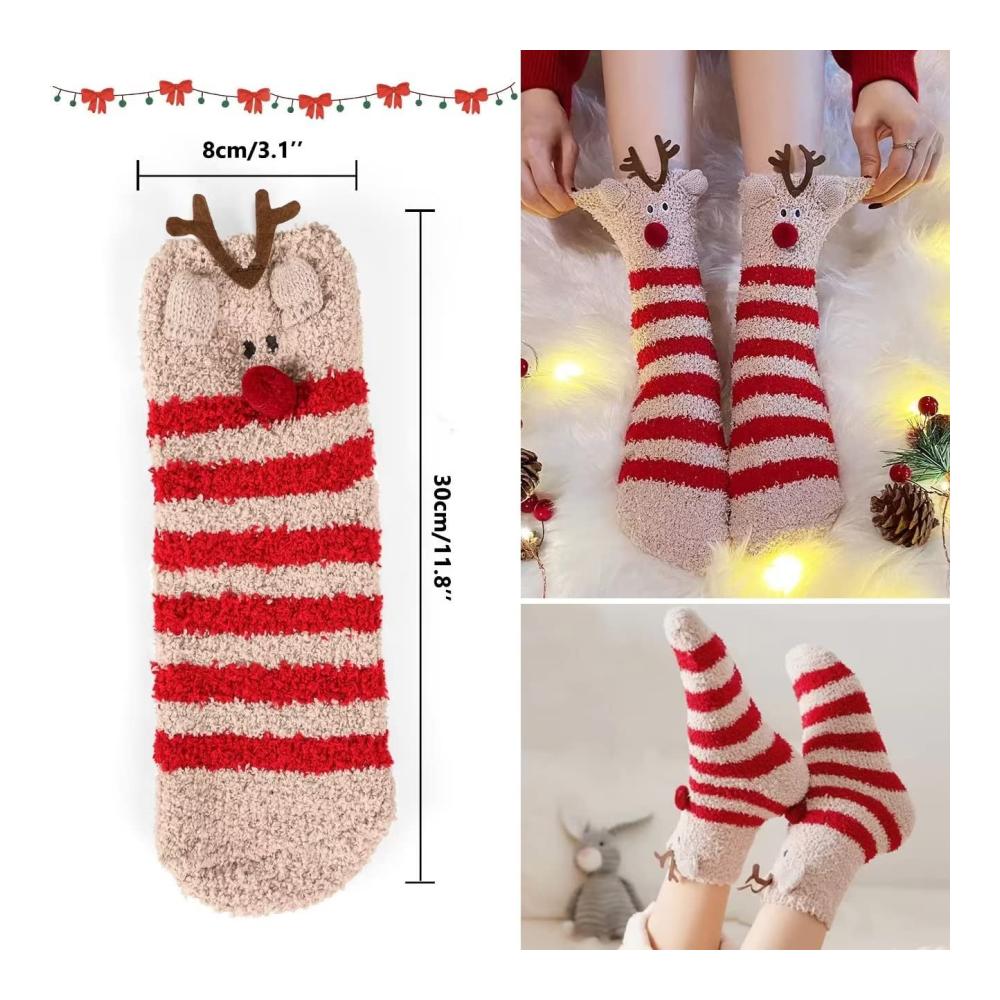 Damen Weihnachtssocken iZoeL - Rutschfeste Haussocken mit witzigem Kartoon-Motiv für winterliche Wärme und Gemütlichkeit
