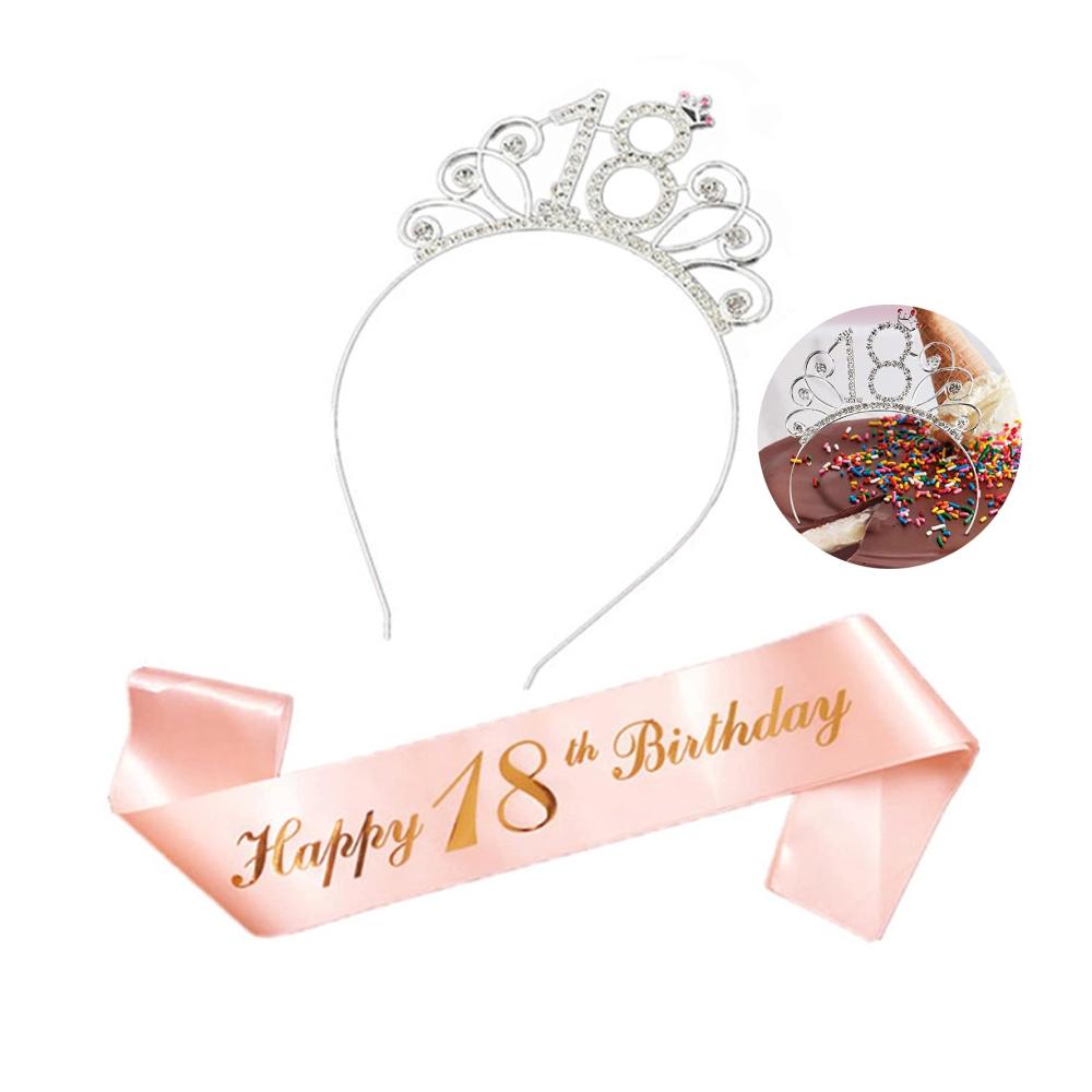 Geburtstagskrone für Mädchen und Frauen - Diademe Schärpe Tiara Haar-Zusätze Prinzessin Krone - Ideales Geschenk und Deko für 18. Geburtstag - Mädchen Kinder Party Zubehör